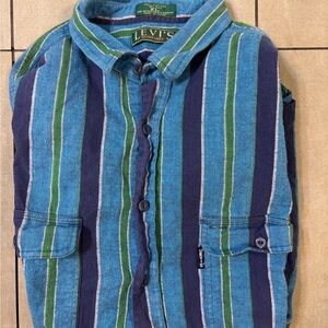 Levi's vintage big E navy tag cotton flannel Striped Shirt rare mens xl